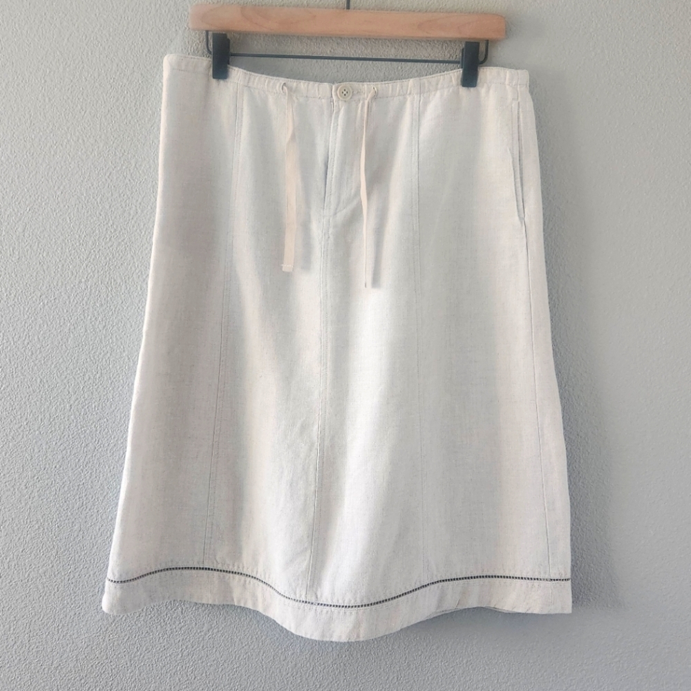 Eddie Bauer 100% Linen Skirt Small Cream Midi A-Line Knee-Length Pockets Summer